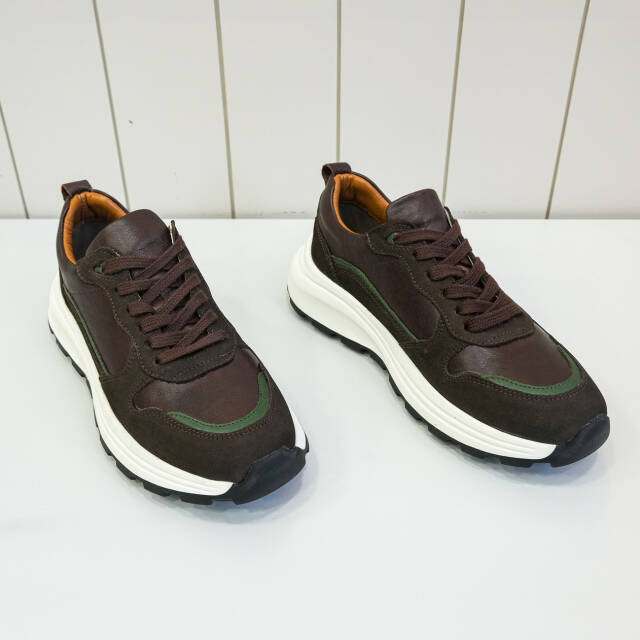 Erkek Sneaker İç Dış Deri Spor Ayakkabı Kahverengi - 