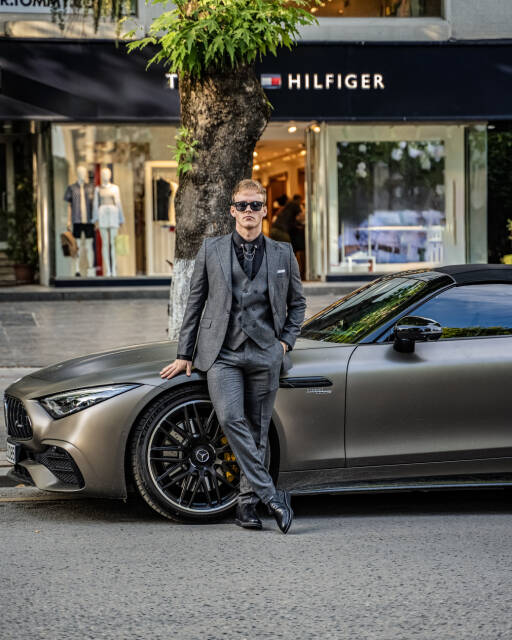 Full Set Slimfit Likralı Gri Takım Elbise Bezayak - 