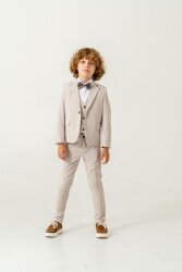 Full Set SlimFit Likralı Krem Çocuk Takım Elbise 
