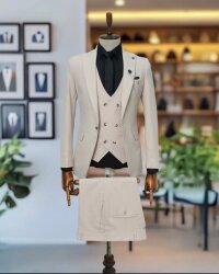 Full Set Slimfit Likralı Krem Takım Elbise Roni 