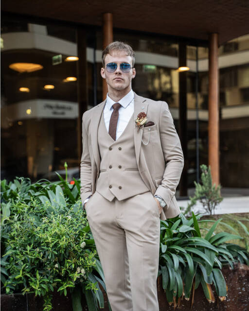 Full Set Slimfit Likralı Krem Takım Elbise - 