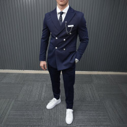 Full Set Slimfit Likralı Lacivert Kruvaze Takım Elbise Petek 