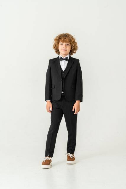 Full Set SlimFit Likralı Siyah Çocuk Takım Elbise - 
