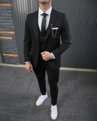 Full Set Slimfit Likralı Siyah Takım Elbise Petek 