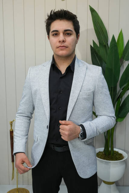 Beystil Sivri Yaka Lacivert Kırçıllı Blazer Ceket Garcia - Slim Fit - Beystil