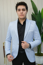 Beystil Sivri Yaka Açık Mavi Kırçıllı Ceket Garcia - Slim Fit - Beystil