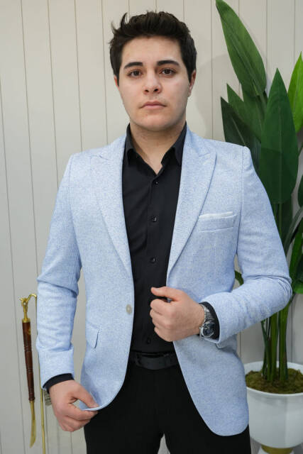 Beystil Sivri Yaka Açık Mavi Kırçıllı Ceket Garcia - Slim Fit - 