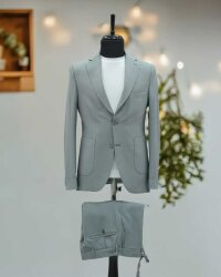 Beystil Sivri Yaka Gri Spor Casual Jogger Takım Gofre - Slim Fit - Beystil