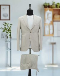 Beystil Sivri Yaka Krem Spor Casual Jogger Takım Gofre - Slim Fit 