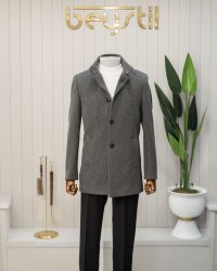 Beystil Hakim Yaka Füme Kaşe Kaban - Slim Fit - Beystil