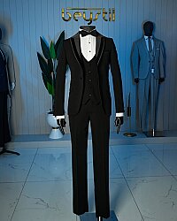 Beystil Erkek Siyah Şal Yaka Damatlık ve Smokin Takım - Slim Fit - Beystil