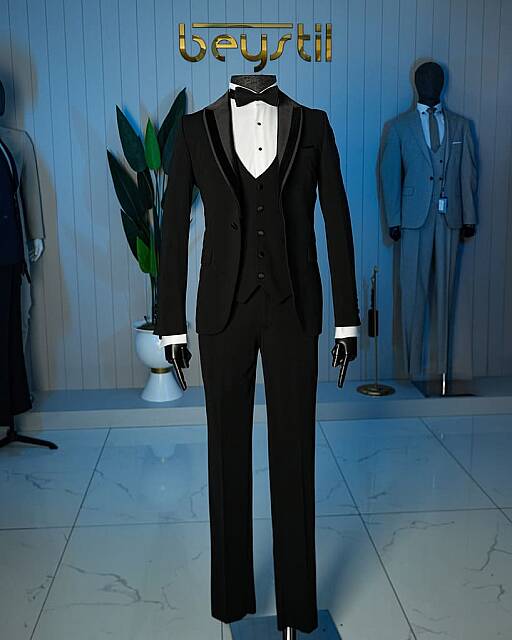 Beystil Erkek Siyah Şal Yaka Damatlık ve Smokin Takım - Slim Fit - Beystil