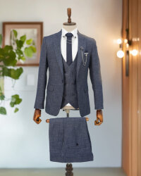 Kırçıllı Full Set SlimFit Lacivert Takım Elbise Storm 