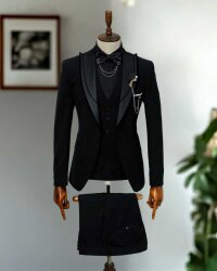 Beystil Sivri Yaka Siyah Damatlık & Smokin Takım -Slim Fit 
