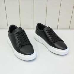 Beystil Hakiki Deri Klasik Casual Beyaz Tabanlı Siyah Erkek Ayakkabı 