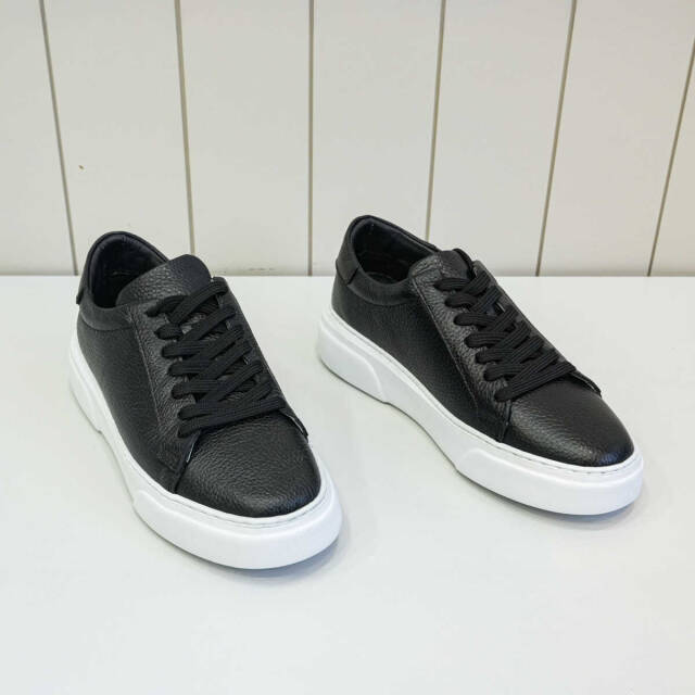 Beystil Hakiki Deri Klasik Casual Beyaz Tabanlı Siyah Erkek Ayakkabı - Beystil