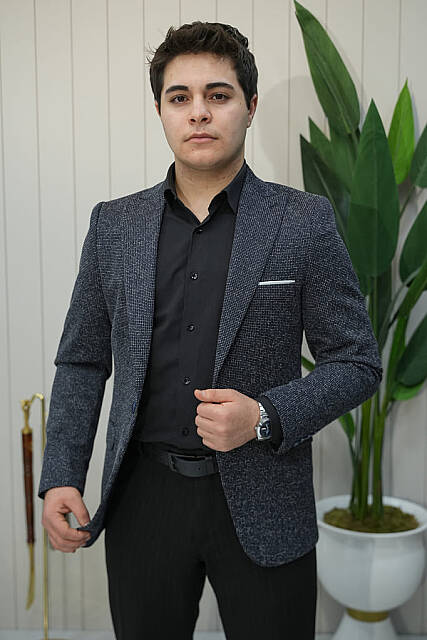 Beystil Sivri Yaka Kırçıllı Lacivert Ceket Lyon - Slim Fit - Beystil