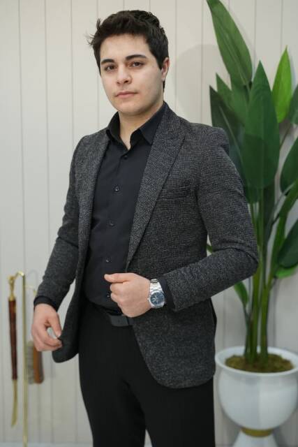 Beystil Sivri Yaka Kırçıllı Siyah Ceket Lyon - Slim Fit - Beystil
