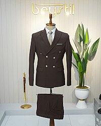 Beystil Sivri Yaka Kahve Kruvaze Takım Elbise Nikol - Slim Fit - Beystil