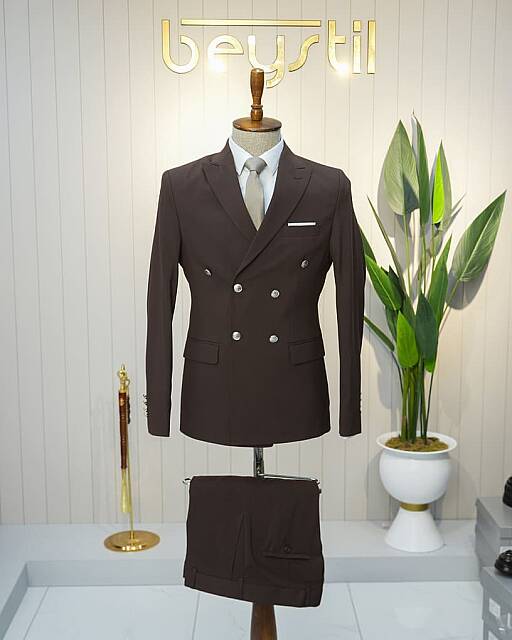 Beystil Sivri Yaka Kahve Kruvaze Takım Elbise Nikol - Slim Fit - Beystil
