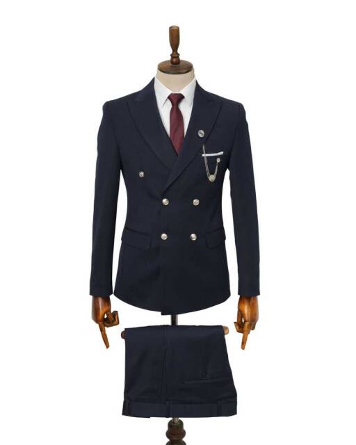 Beystil Sivri Yaka Lacivert Kruvaze Takım Elbise Nikol036 - Slim Fit - Beystil