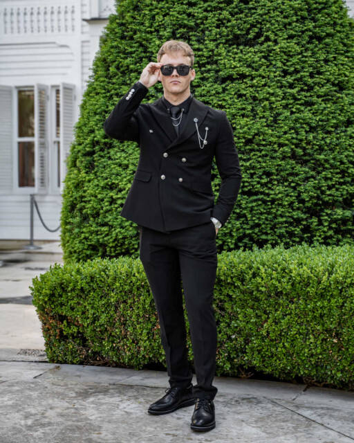 Beystil Sivri Yaka Siyah Kruvaze Takım Elbise Nikol036- Slim Fit - 