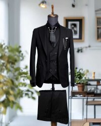 Beystil Sivri Yaka Siyah Takım Elbise Nikol04- Slim Fit - Beystil