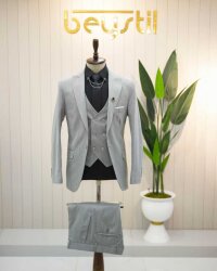 Beystil Sivri Yaka Gri Takım Elbise Nikol04 - Slim Fit 