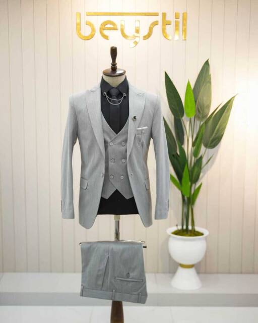 Beystil Sivri Yaka Gri Takım Elbise Nikol04 - Slim Fit - 