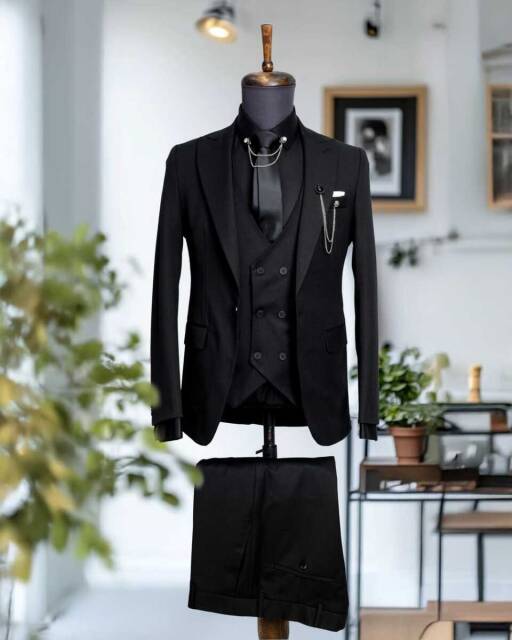 Beystil Sivri Yaka Siyah Takım Elbise Nikol04- Slim Fit - Beystil