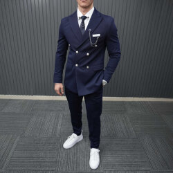 Beystil Sivri Yaka Lacivert Kruvaze Takım Elbise Petek036 - Slim Fit - Beystil