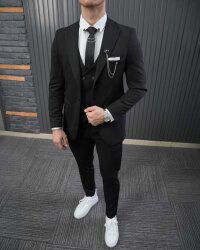 Beystil Sivri Yaka Siyah Takım Elbise Petek04 - Slim Fit - Beystil