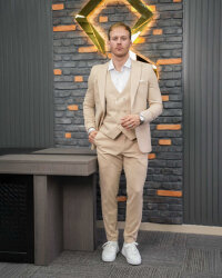 Beystil Sivri Yaka Krem Takım Elbise Petek04 -Slim Fit 