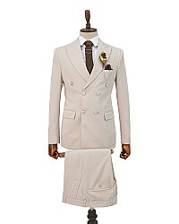 Beystil Sivri Yaka Bej Kruvaze Takım Elbise Petek - Slim Fit - Beystil