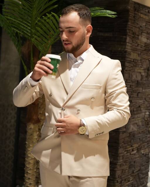 Beystil Sivri Yaka Bej Kruvaze Takım Elbise Nikol036 - Slim Fit - Beystil