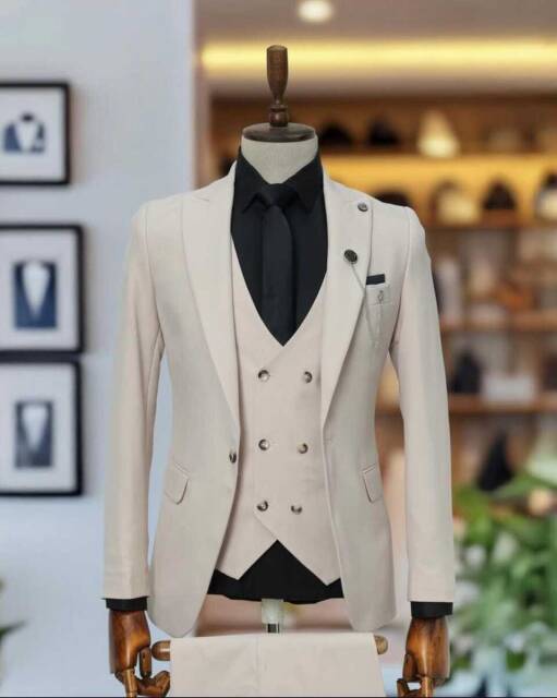 Beystil Sivri Yaka Krem Takım Elbise Roni- Slim Fit - 