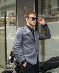 Beystil Sivri Yaka Gri Blazer Ceket - Slim Fit 