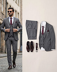 Beystil Sivri Yaka Gri Kırçıllı Takım Elbise Storm- Slim Fit - Beystil