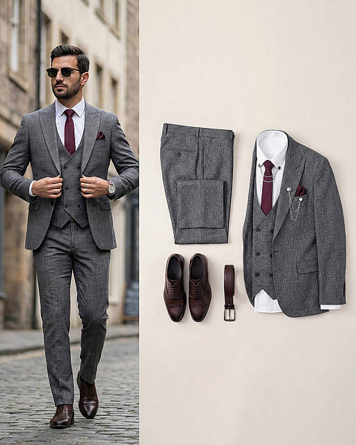Beystil Sivri Yaka Gri Kırçıllı Takım Elbise Storm- Slim Fit - Beystil