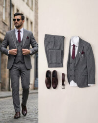 Beystil Sivri Yaka Gri Kırçıllı Takım Elbise Storm- Slim Fit - Beystil