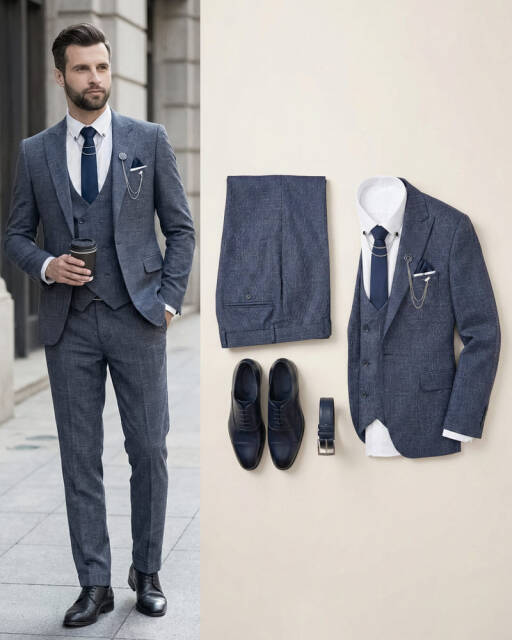 Beystil Sivri Yaka Lacivert Kırçıllı Takım Elbise Storm - Slim Fit - 