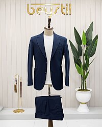 Beystil Sivri Yaka Lacivert Spor Casual Takım Elbise - Slim Fit - Beystil