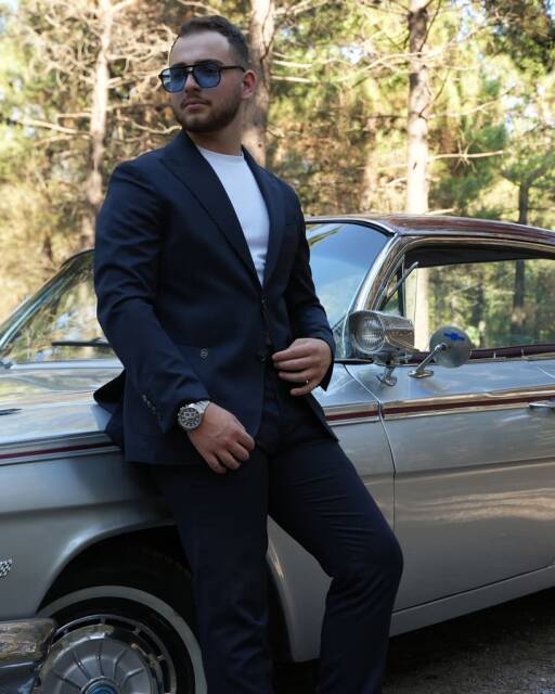 Beystil Sivri Yaka Lacivert Spor Casual Jogger Takım Elbise - Slim Fit - 