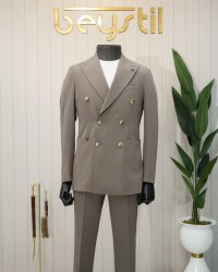 Beystil Sivri Yaka Toprak Spor Casual Kruvaze Takım Elbise - Slim Fit - Beystil