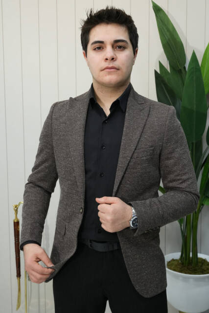 Beystil Sivri Yaka Kırçıllı Kahverengi Ceket Eylül - Slim Fit - 