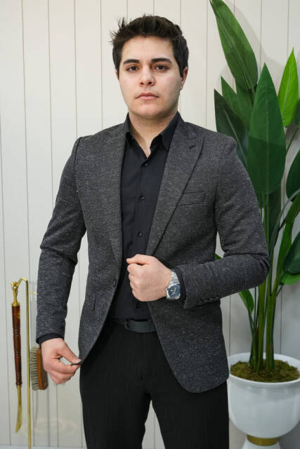 Beystil Sivri Yaka Kırçıllı Siyah Ceket Eylül- Slim Fit - 