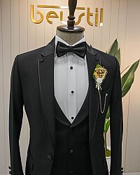 Beystil Mono Yaka Siyah Damatlık & Smokin Takım Y37 - Slim Fit - Beystil