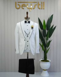 Beystil Sivri Yaka Beyaz Damatlık & Smokin Takım Y75 - Slim Fit 