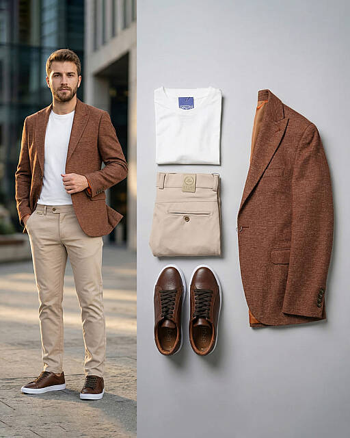 Beystil Erkek Bej Slim Fit Keten Pantolon - Beystil