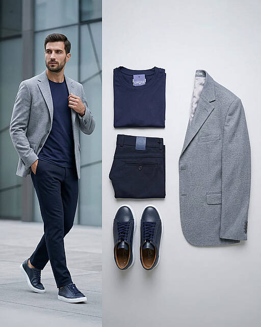 Beystil Erkek Lacivert Slim Fit Keten Pantolon - Beystil